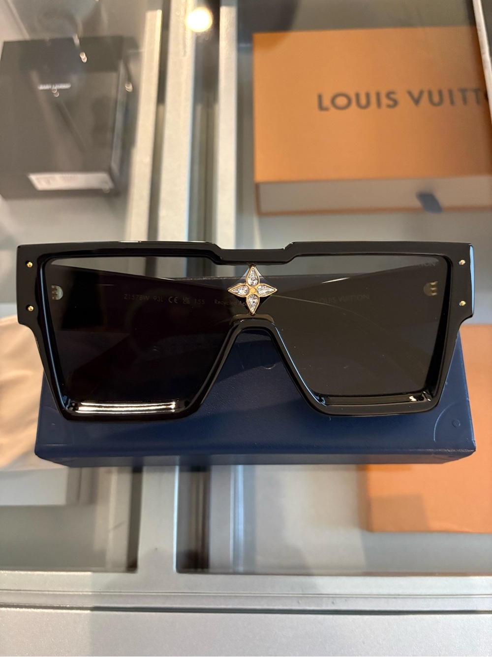 Louis Vuitton Cyclone Black Shield Sunglasses with Gold Monogram Star